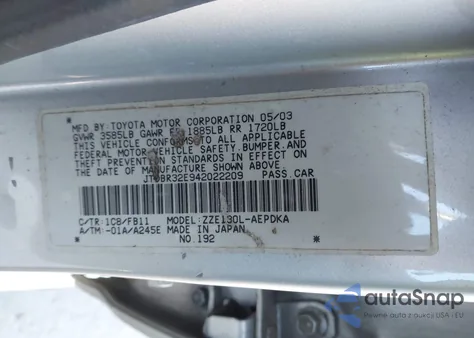 2004 Toyota Corolla Ce z USA, uszkodzony, nr VIN JTDBR32E942022209